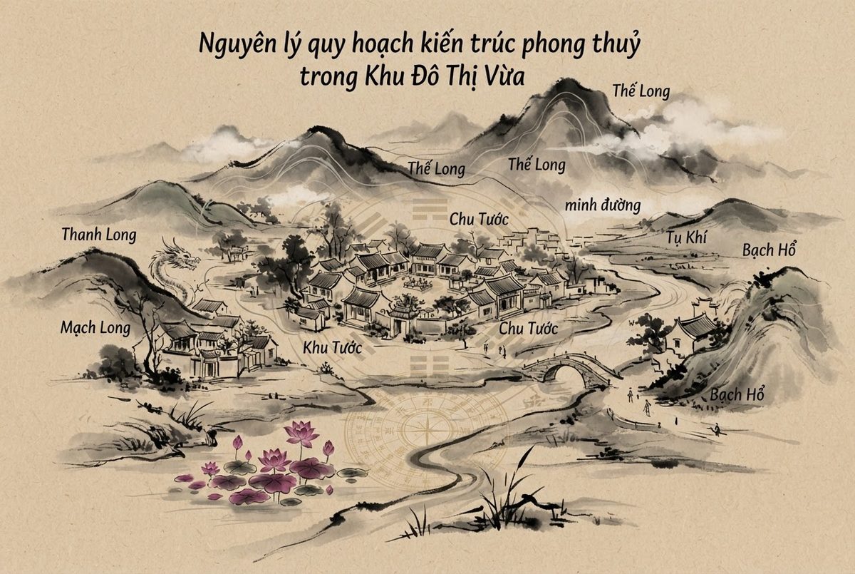 Nguyên lý quy hoạch kiến trúc phong thuỷ trong Khu Đô Thị Vừa