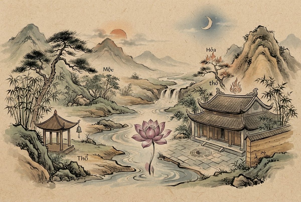 Minh hoạ Ngũ hành tương sinh tương khắc theo phongthuylienhoa