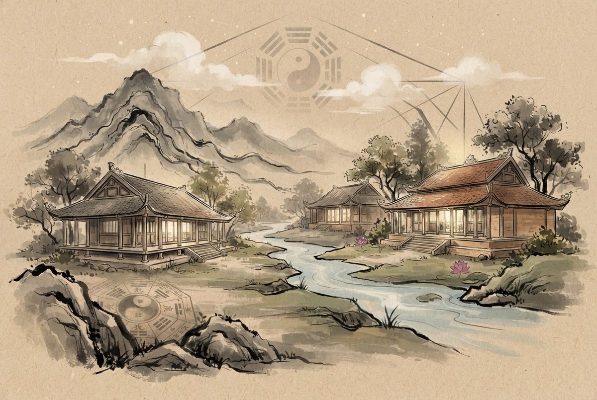 Đền — Miếu — Nhà Thờ Họ theo kiến trúc bền vững, thân thiện môi trường
