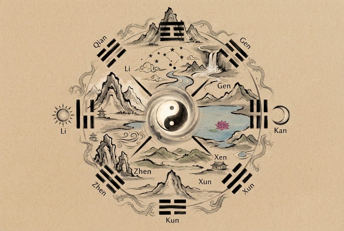 Tiên Thiên Bát Quái: Thái Cực — Lưỡng Nghi — Tứ Tượng — Bát Quái