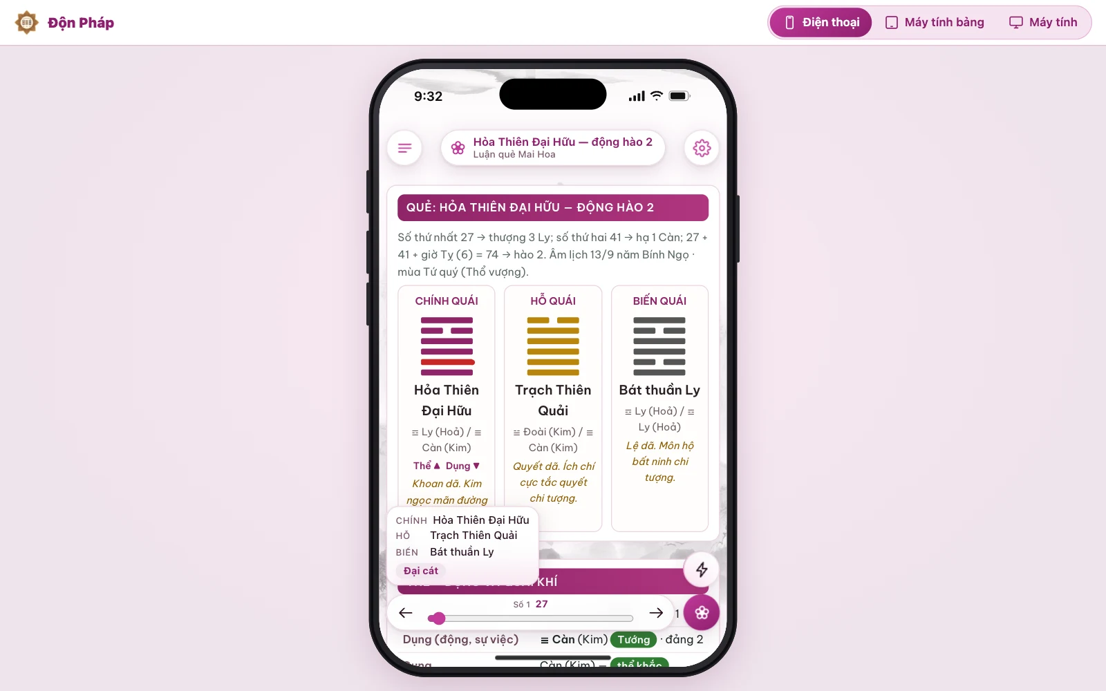 Độn Pháp trên máy tính, chọn xem theo Điện thoại: app hiện trong khung iPhone giữa màn hình