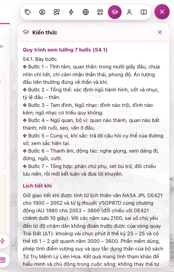 Kiến thức: Quy trình xem tướng 7 bước (54.1) và Lịch tiết khí