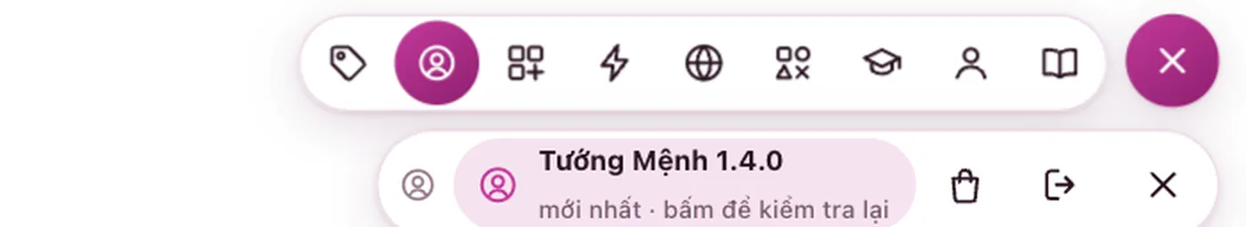 Mục Tài khoản trong dải ⚙: bản Tướng Mệnh đang dùng, nút Mua gói và Đăng xuất