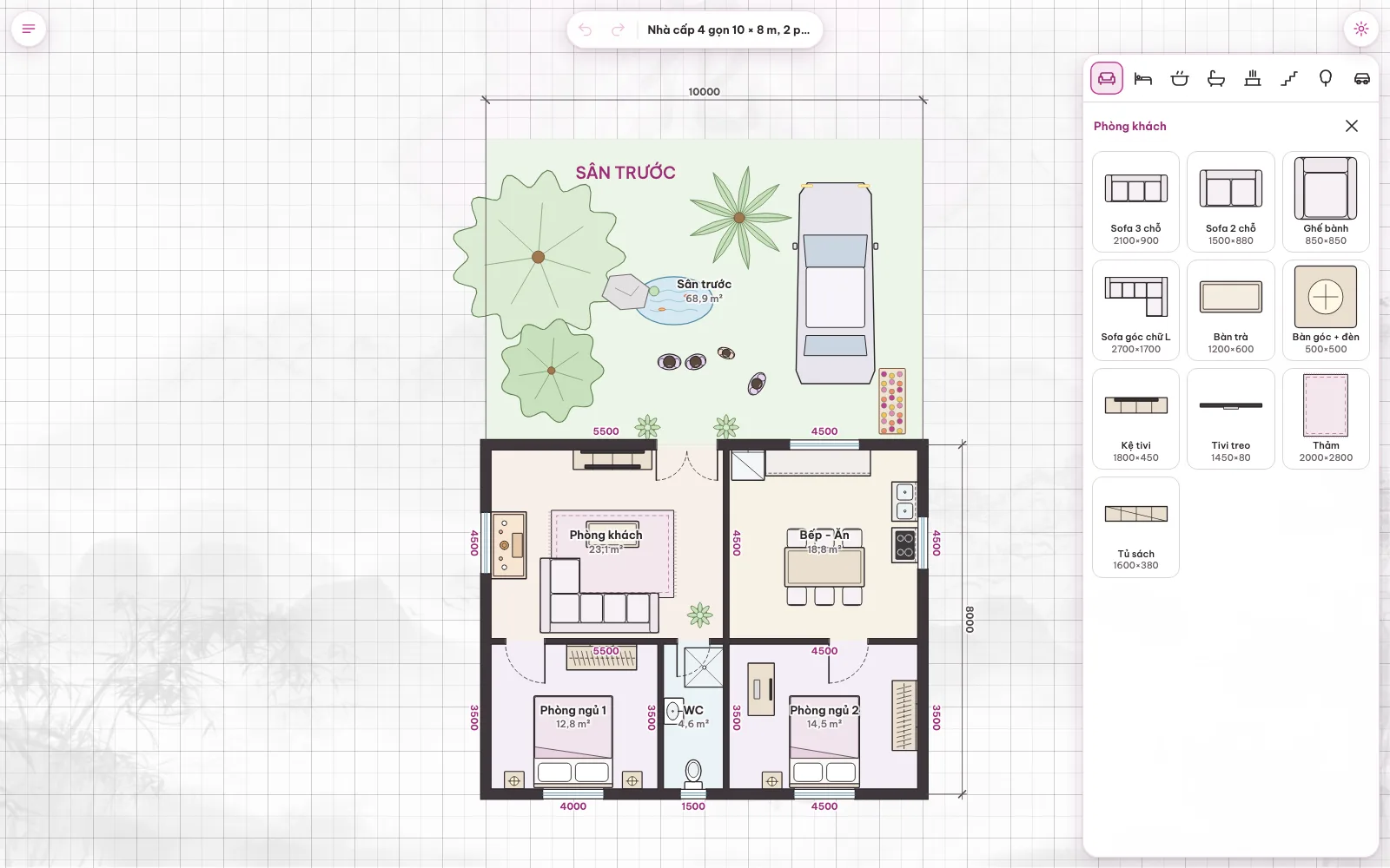 Thư viện nhóm Phòng khách: sofa 3 chỗ, sofa góc chữ L, ghế bành, bàn trà, kệ tivi, tivi treo, thảm, tủ sách