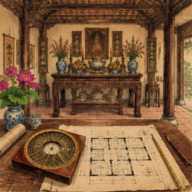 Thực địa Thờ Tự — gian thờ gia đường