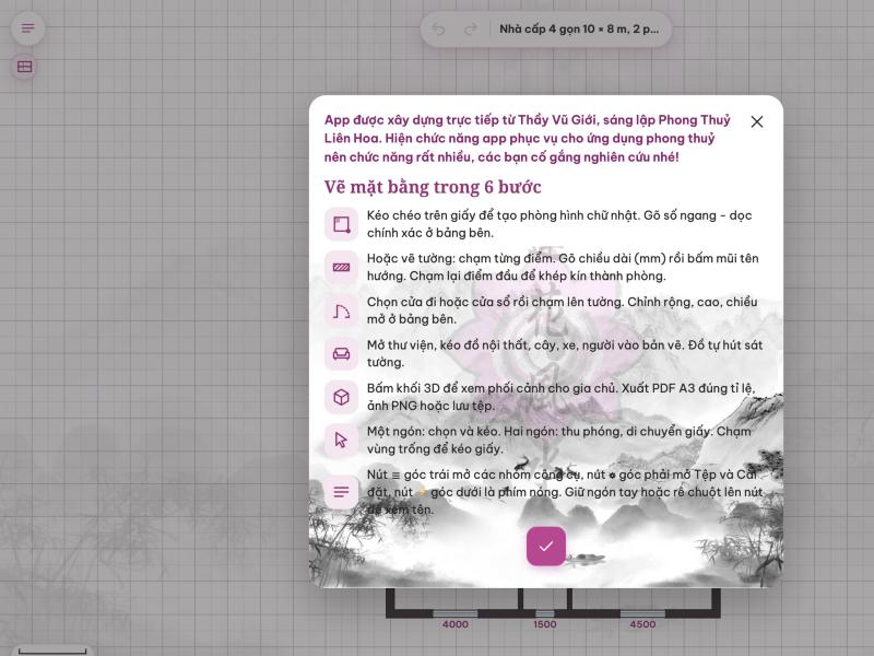 Bảng giới thiệu và hướng dẫn hiện mỗi lần mở app