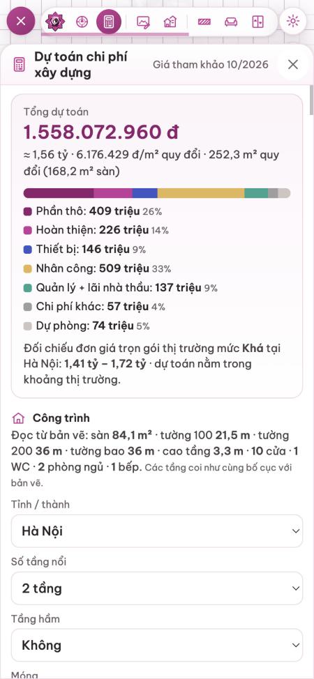 Trang Dự toán trên điện thoại