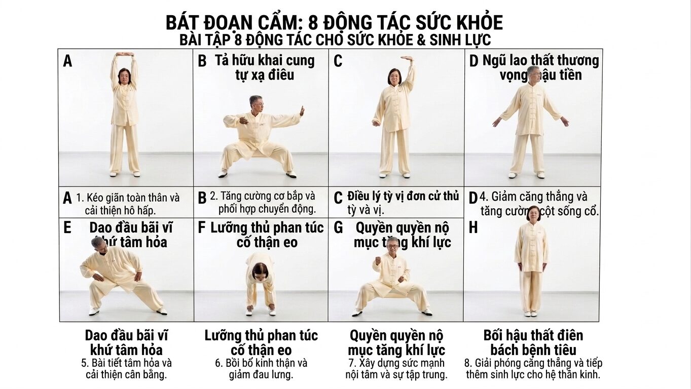Bát Đoạn Cẩm 8 bài tập dưỡng sinh tốt cho sức khỏe